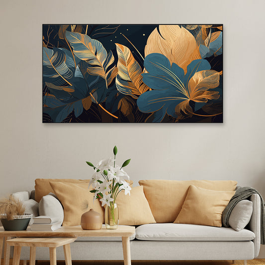 Golden Leaves Floating Framed Canvas Wall Painting