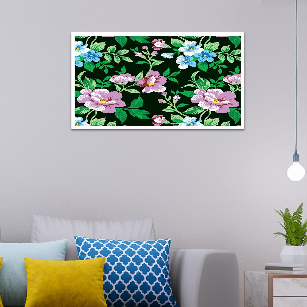 Beautiful Pink and Blue Floral Floating Frame Canvas Wall Painting