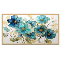 Canvas Blue Floral Floating Framed Canvas Wall Painting