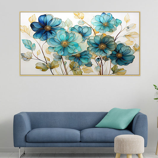 Canvas Blue Floral Floating Framed Canvas Wall Painting