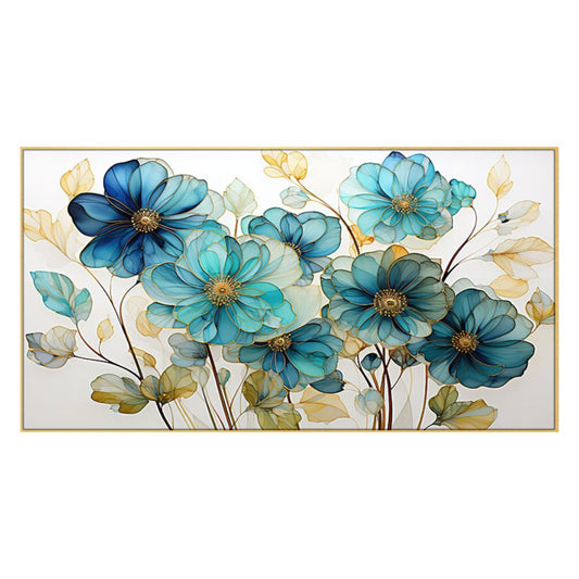 Canvas Blue Floral Floating Framed Canvas Wall Painting