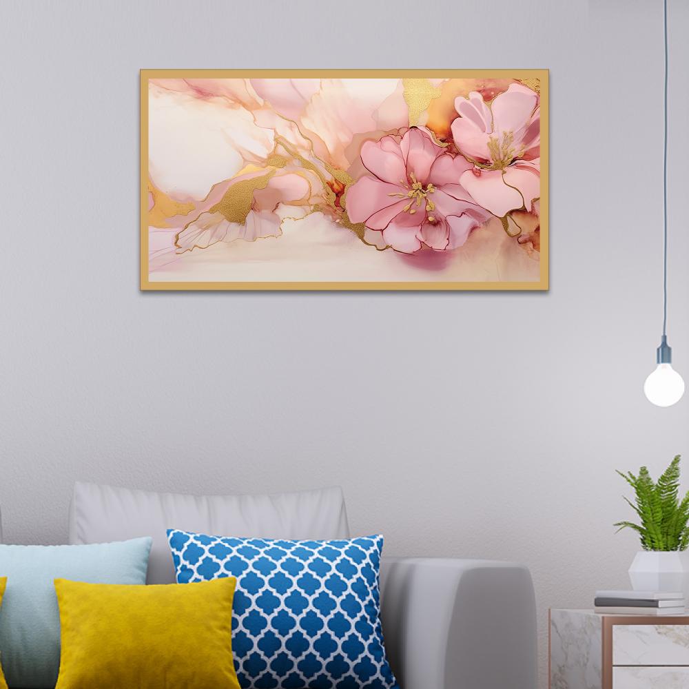 Pink Floral Floating Frame Canvas Wall Painting