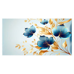 Elegant Blue and Golden Floral Canvas Floating Framed Canvas Wall Painting