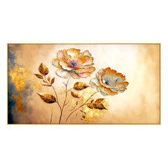 Golden Flower Abstract Canvas Floral Floating Frame Painting for Wall Decoration