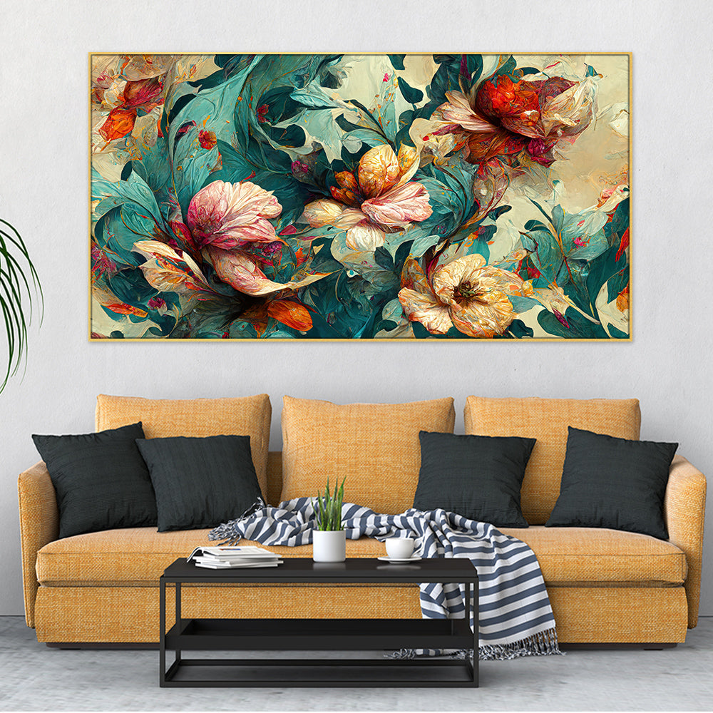 Canvas Abstract Floral Framed Painting for Bedroom Living Room Wall Decoration