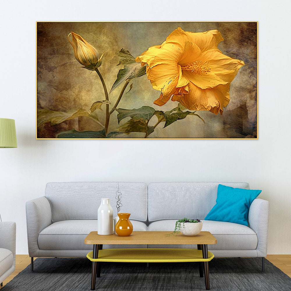 Yellow Floral Floating Framed Canvas Wall Painting