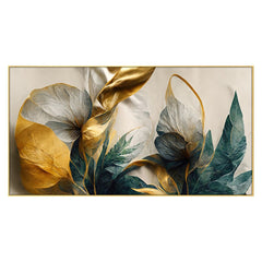 Abstract Elegant Golden Canvas Floral Framed Painting for Wall Decoration