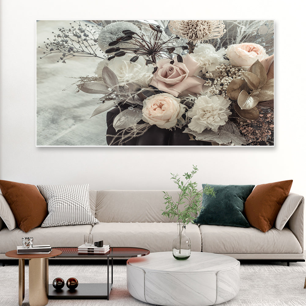 Beautiful Arrangement of Fresh Flowers Floating Frame Canvas Painting