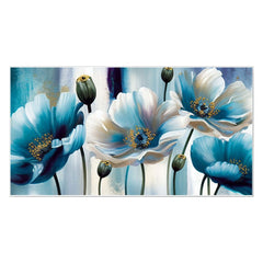 Beautiful Blue and White Flowers Floating Frame Canvas Painting