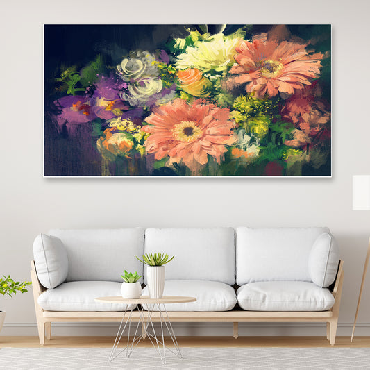 Decor Beautiful Flowers Bouquet Floating Frame Canvas Wall Painting