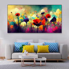 Colorful Illustration of Abstract Flowers Floating Frame Canvas Painting for Wall Décor