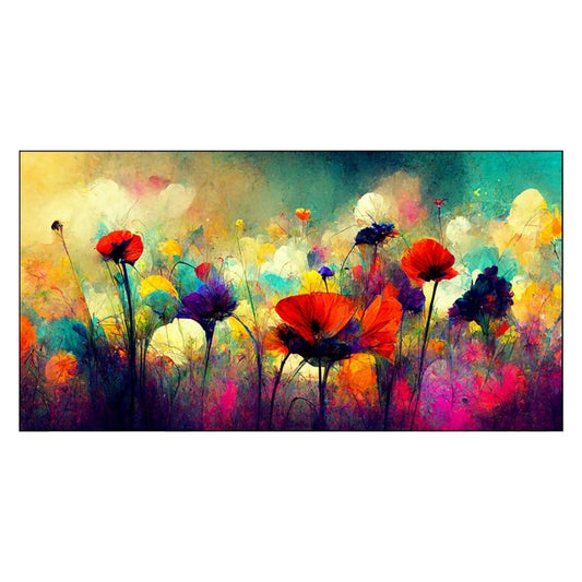Colorful Illustration of Abstract Flowers Floating Frame Canvas Painting for Wall Décor