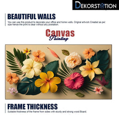 Beautiful Flower with Hibiscus Leaves Floating Frame Canvas Wall Painting