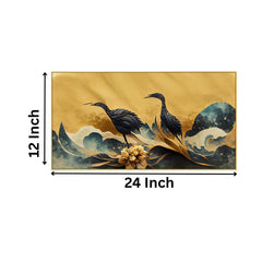 Crane Birds with Golden Flower Canvas Framed Painting Wall Decoration Art Print