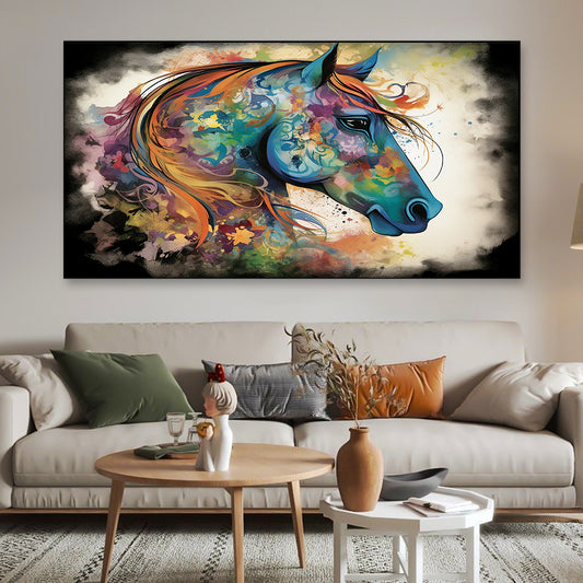 Colorful Horse Vastu Floating Framed Canvas Wall Painting