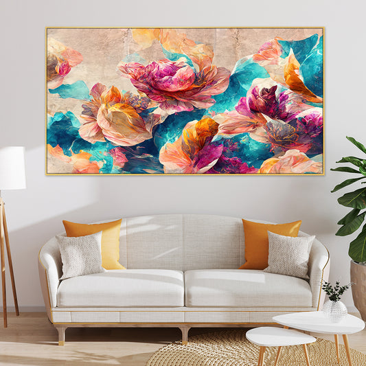 Elegant Bright Flowers Floating Framed Canvas Wall Painting