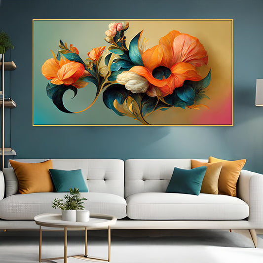 Beautiful Flower Art Design Canvas Floating Frame Floral Painting for Wall Decoration