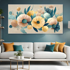 Elegant Golden Flowers Branches Floating Frame Canvas Wall Painting