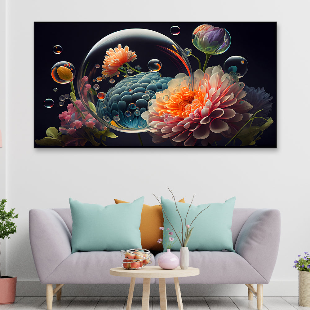 Abstract Flowers Illustration with Nature Floating Frame Canvas Art Print Wall Décor Painting