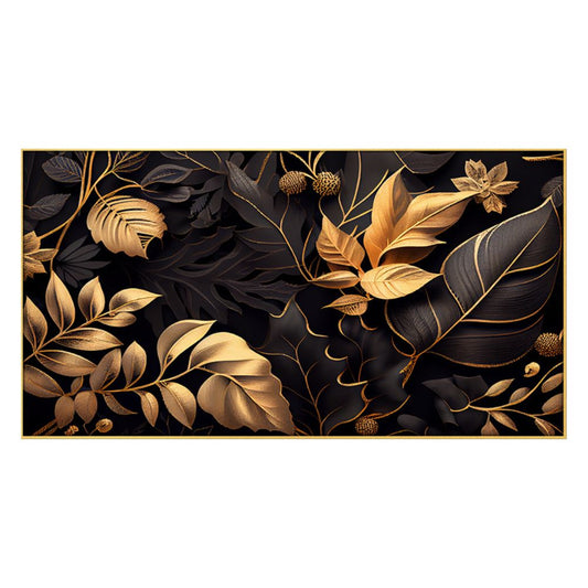 Beautiful Golden Leaf Canvas Floral Wall Painting with Floating Frame