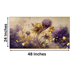 Luxurious 3D Golden and Purple Floral Canvas Painting for Wall Decoration
