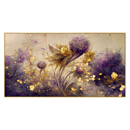 Luxurious 3D Golden and Purple Floating Framed Floral Canvas Wall Painting