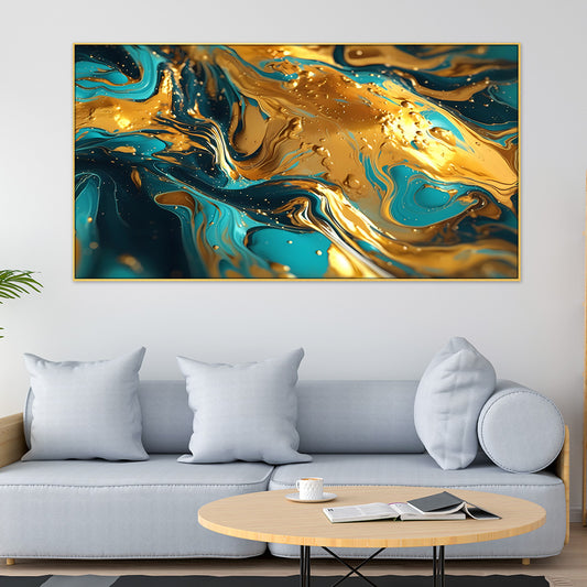 Blue And Gold Luxury Marble Wall Art Print Canvas Floating Frame Wall Paintings