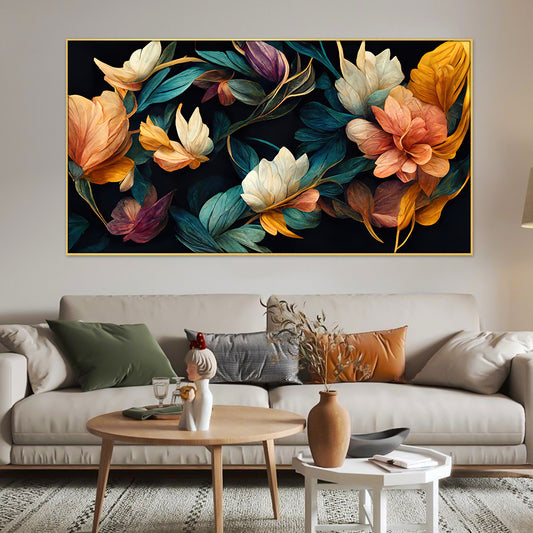 Abstract Multicolor Flowers Floating Frame Canvas Wall Art Floral Painting