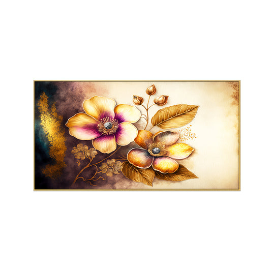 Abstract Golden Flower Frame Canvas Painting for Bedroom, Living Room Wall Décor