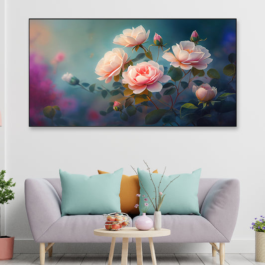 Beautiful Pink Rose Flower Floating Frame Canvas Wall Painting