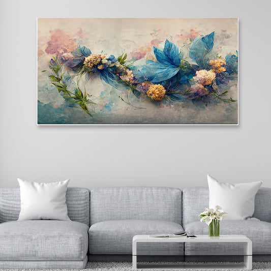 Colorful Blue Abstract Floral Canvas Wall Painting