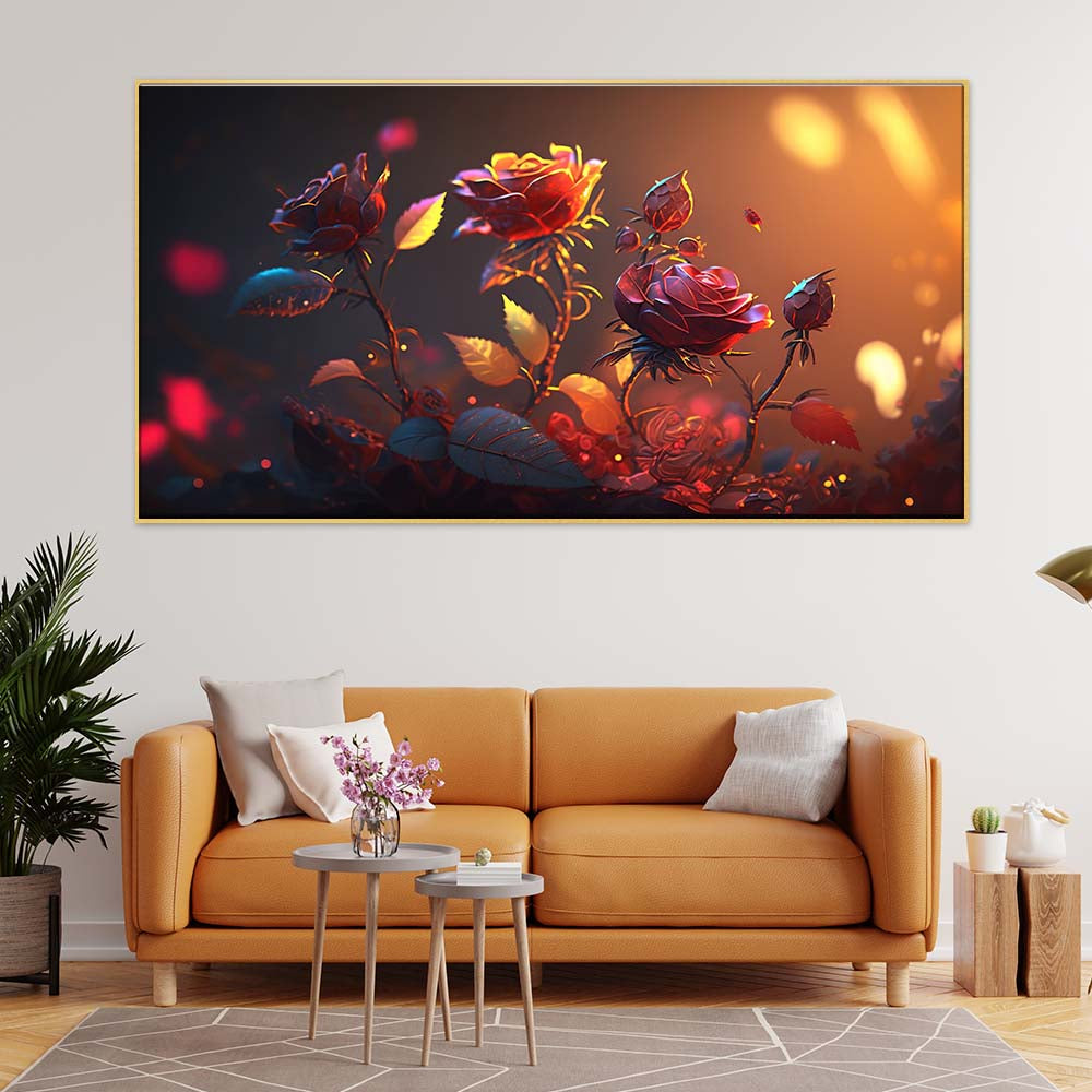 Abstract Red Roses Flower Art Floating Frame Canvas Painting Wall Décor