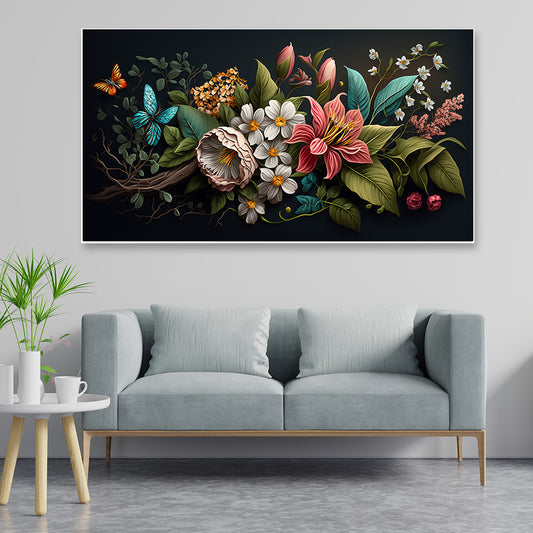 Multi Color 3D Floating Framed Floral Canvas Wall Painting
