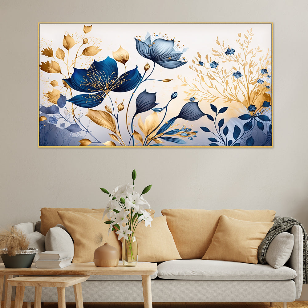 Beautiful Blue Flower Art Print Frame Canvas Wall Painting for Home and Office Décor