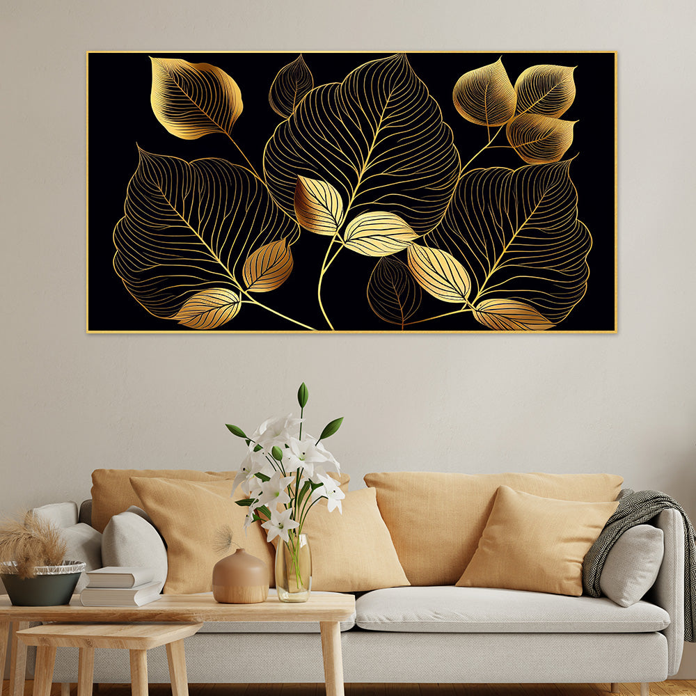 Modern Art Golden Flower Floating Frame Canvas Wall Painting