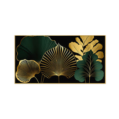 Modern Art Golden Leaves Floral Floating Framed Canvas Wall Painting