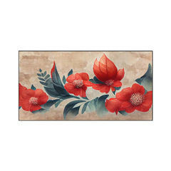 Red Flower Background with Japanese Floral Pattern Illustration Canvas Wall Painting