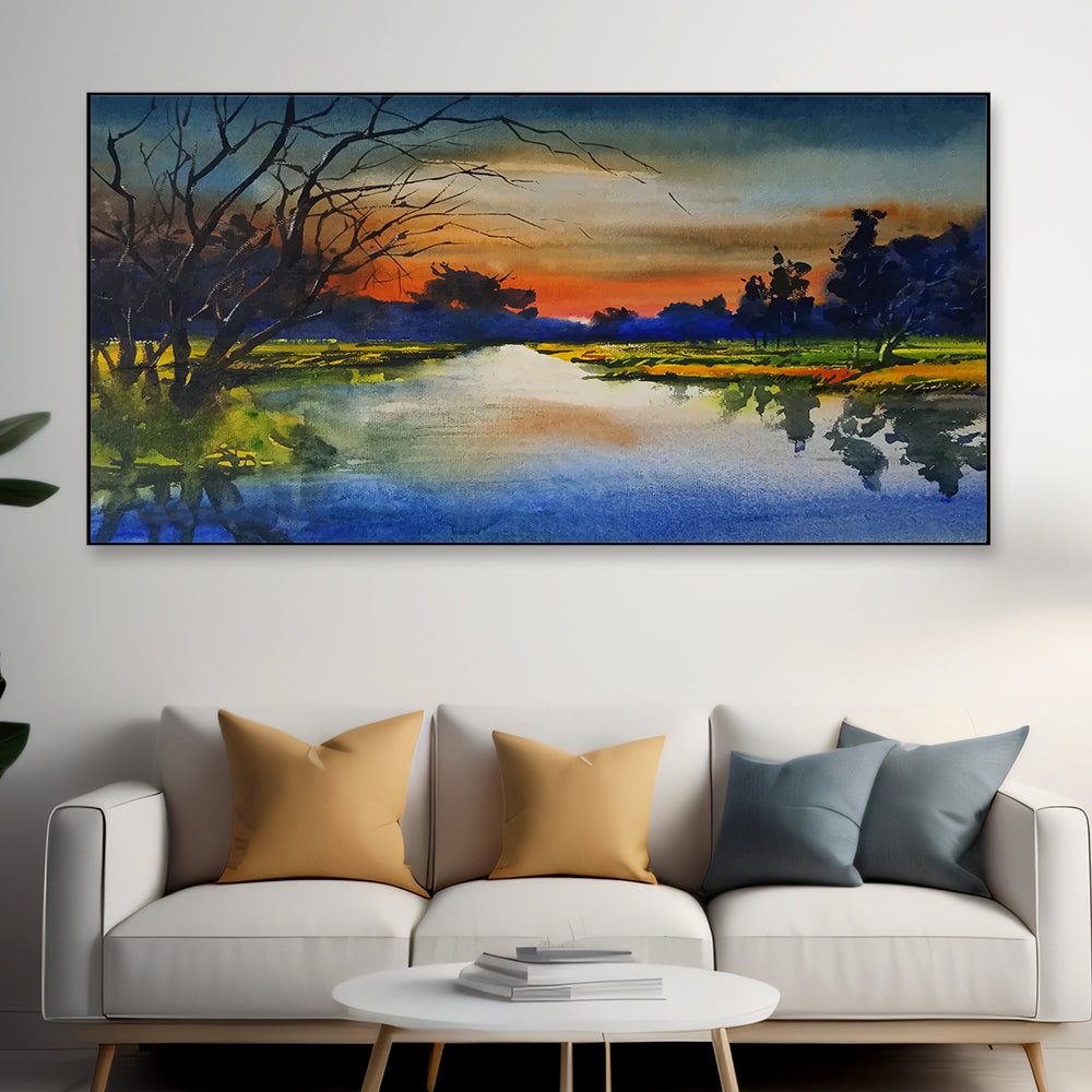 Beautiful Abstract Modern Art River Forests Nature Art Floating Frame Canvas Wall Painting