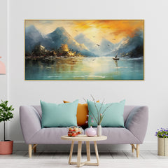 Abstract Golden Mountain Modern Floating Frame Canvas Wall Painting