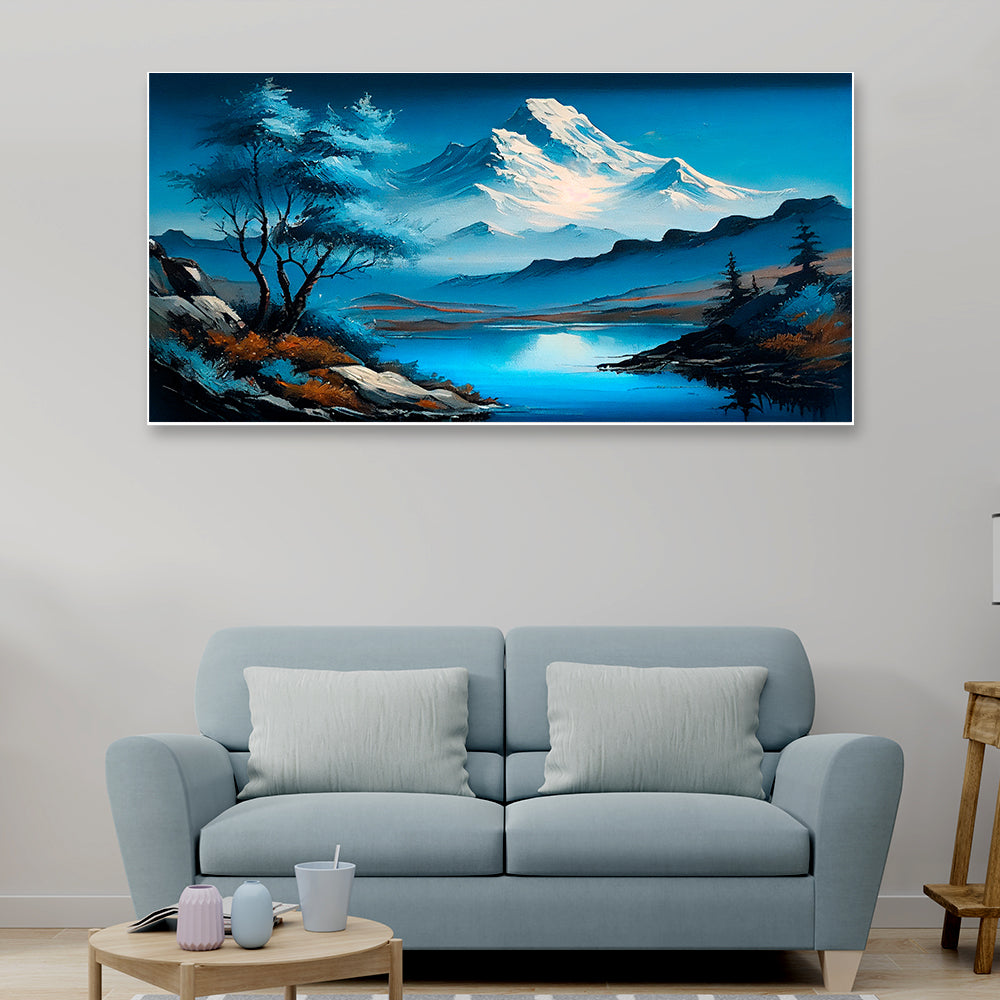 Beautiful Nature Blue Mountain Art Print Floating Frame Canvas Wall Painting