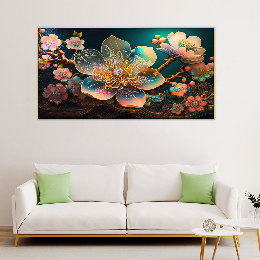 Luxurious 3d Multicolor Modern Floral Elements Floating Frame Canvas Wall Painting