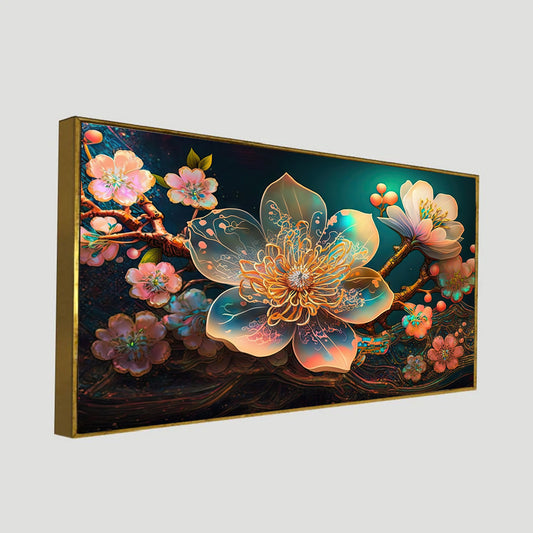 Luxurious 3d Multicolor Modern Floral Elements Floating Frame Canvas Wall Painting