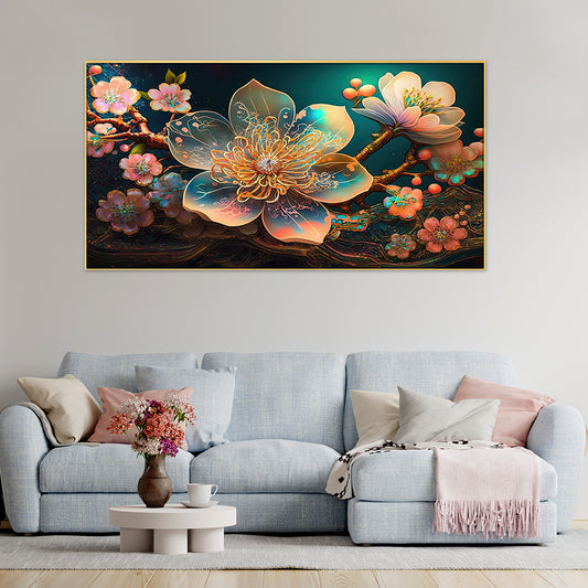 Luxurious 3d Multicolor Modern Floral Elements Floating Frame Canvas Wall Painting