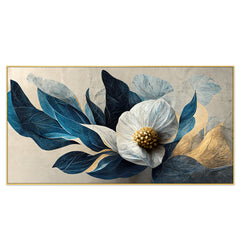 Luxurious 3d White and Gold Modern Flower Floating Frame Canvas Wall Painting