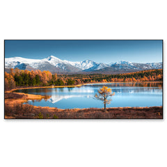 Siberean Snow Covered Mountains and Lake Yellow Autumn Beautiful Forest Floating Framed Canvas Painting