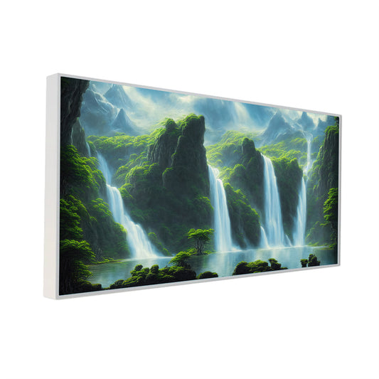 Large Forest Waterfall Nature Landscape Scenery Floating Frame Canvas Wall Painting