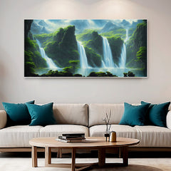Large Forest Waterfall Nature Landscape Scenery Floating Frame Canvas Wall Painting
