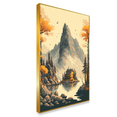 Beautiful Nature Lake with Mountain Floating Frame Canvas Wall Painting