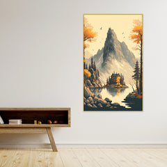 Beautiful Nature Lake with Mountain Floating Frame Canvas Wall Painting