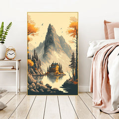 Beautiful Nature Lake with Mountain Floating Frame Canvas Wall Painting